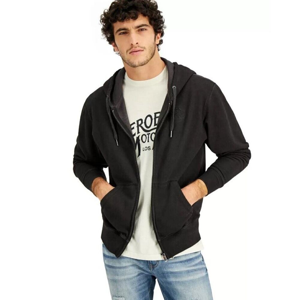 Heroes Motors Men's Washed Charcoal Cotton Terry Zipper Pullover Hoodie Size XXL